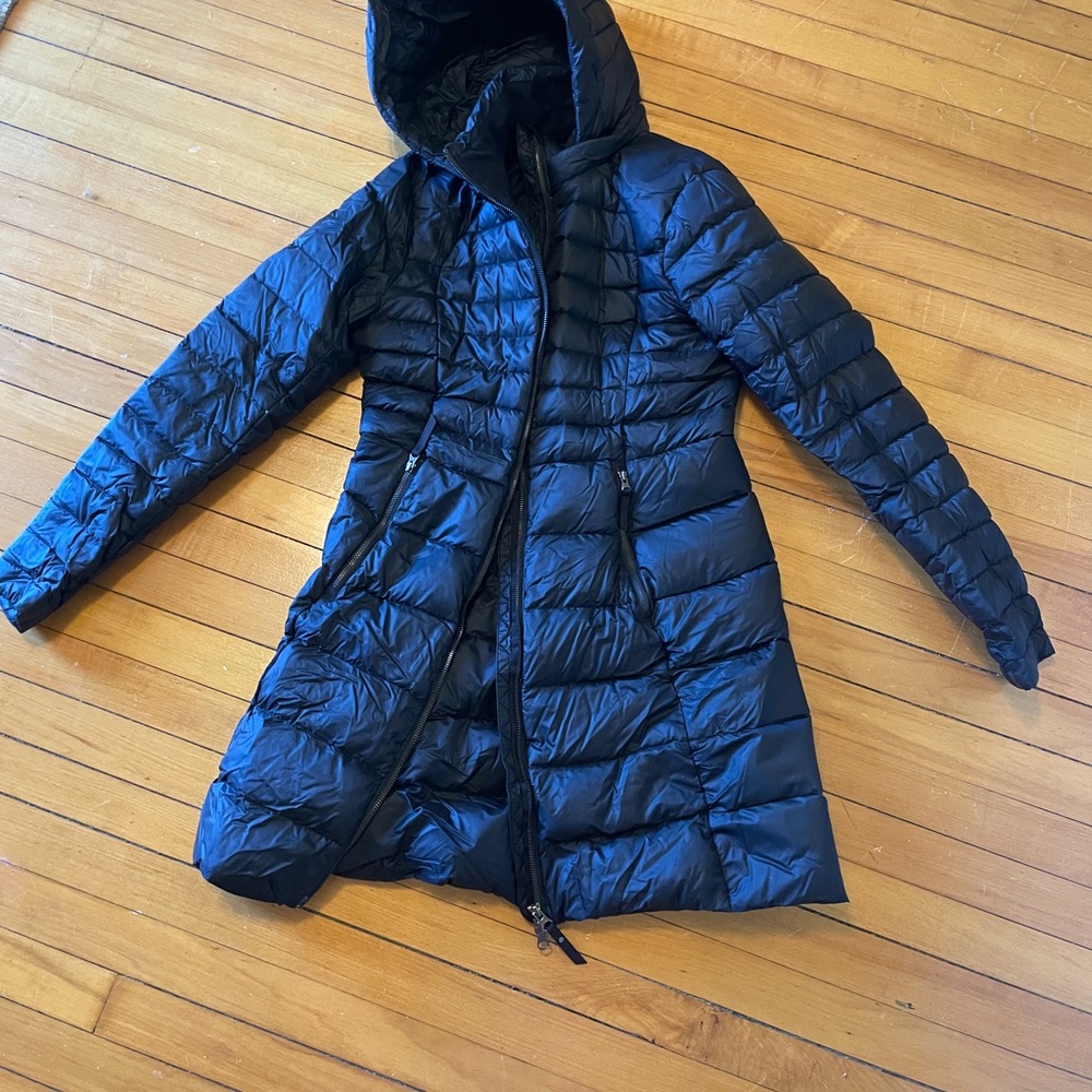 lululemon athletica Black Hooded Long Puffer Coat